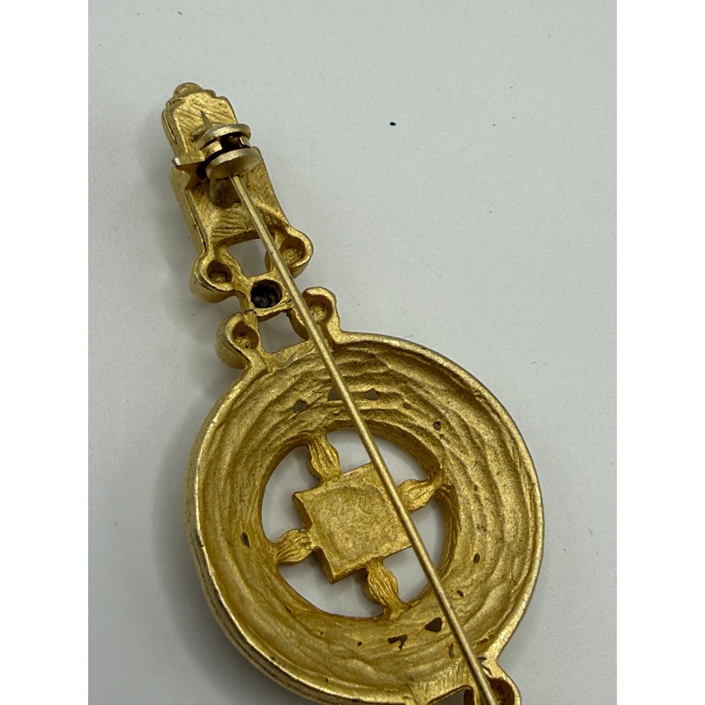 Vintage Matte Gold Tone Geometric Bar Brooch Textured Beaded Design Accessory - Picture 9 of 10